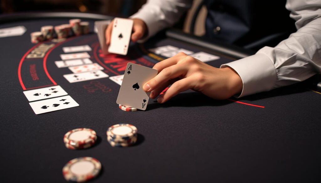 Blackjack Tisch mit Spielkarten und Chips