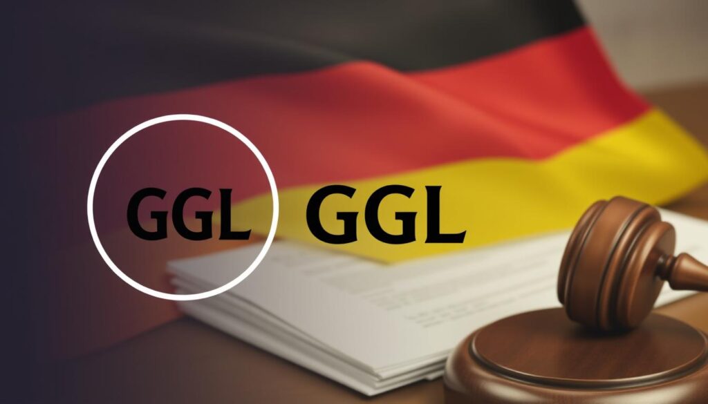 Gemeinsame Glücksspielbehörde der Länder (GGL) Logo und deutsche Flagge Gemeinsame Glücksspielbehörde der Länder (GGL) Logo und deutsche Flagge