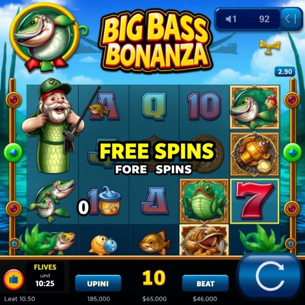 Screenshot vom Spielautomaten Big Bass Bonanza mit Freispielen ohne Einzahlung