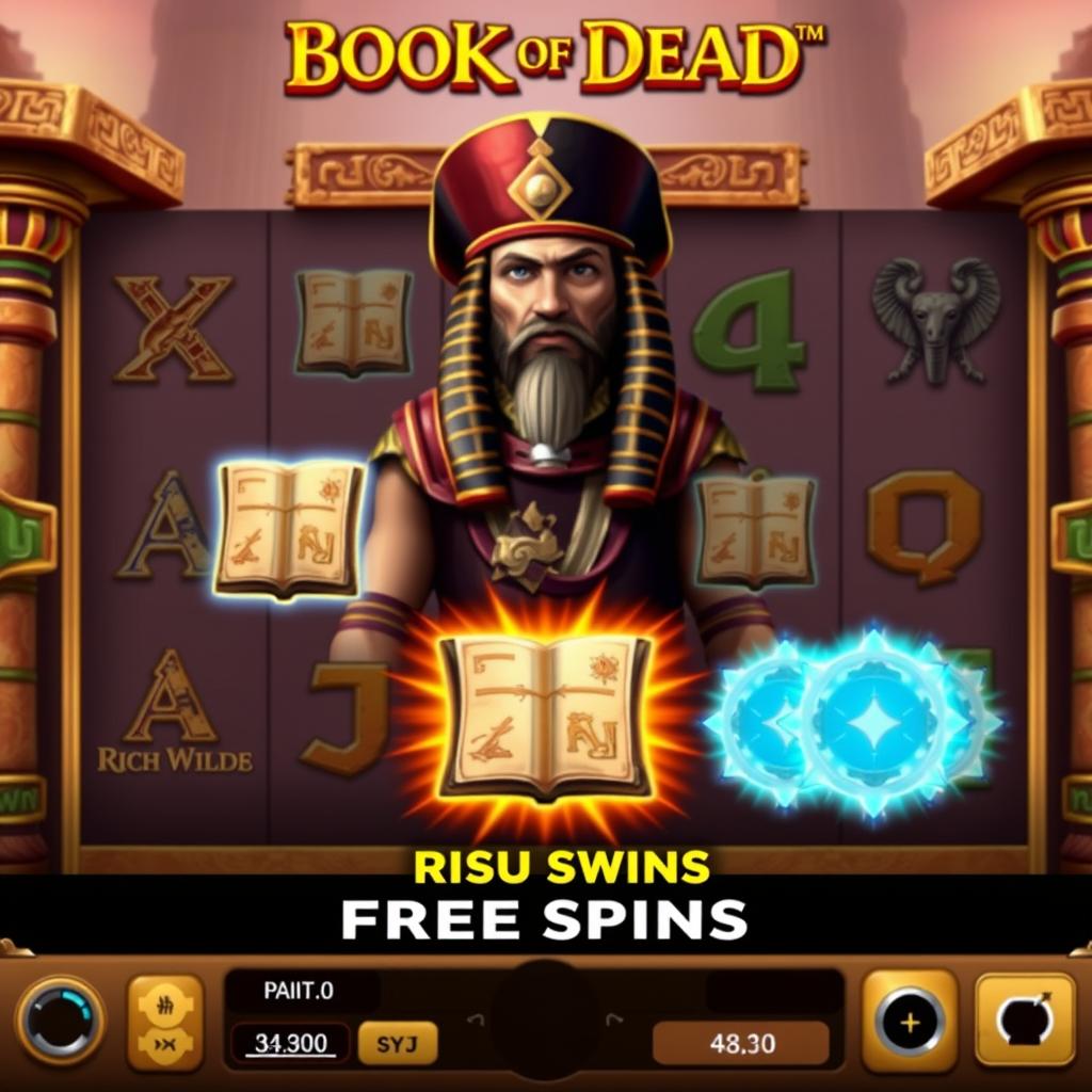 Screenshot vom Spielautomaten Book of Dead mit Freispielen ohne Einzahlung