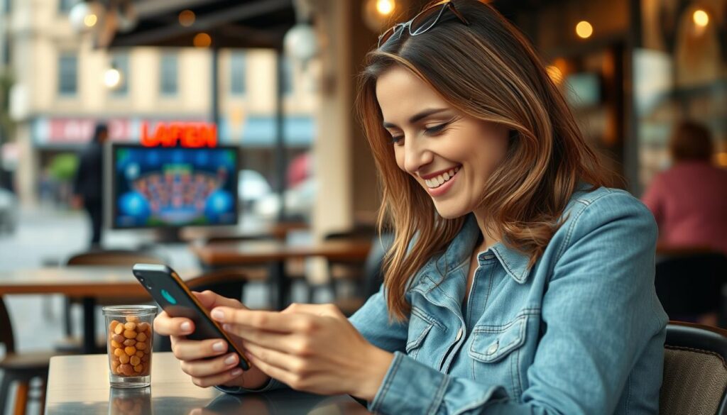 Spielerin genießt mobile Casino-App und teilt positive ehrliche Casino Erfahrungen Spielerin genießt mobile Casino-App und teilt positive ehrliche Casino Erfahrungen
